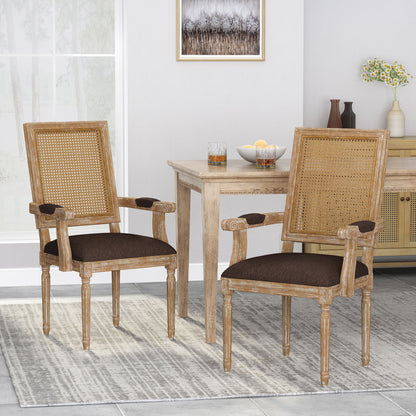 Elegant French Country Style Dining Chair With Cane Backrest