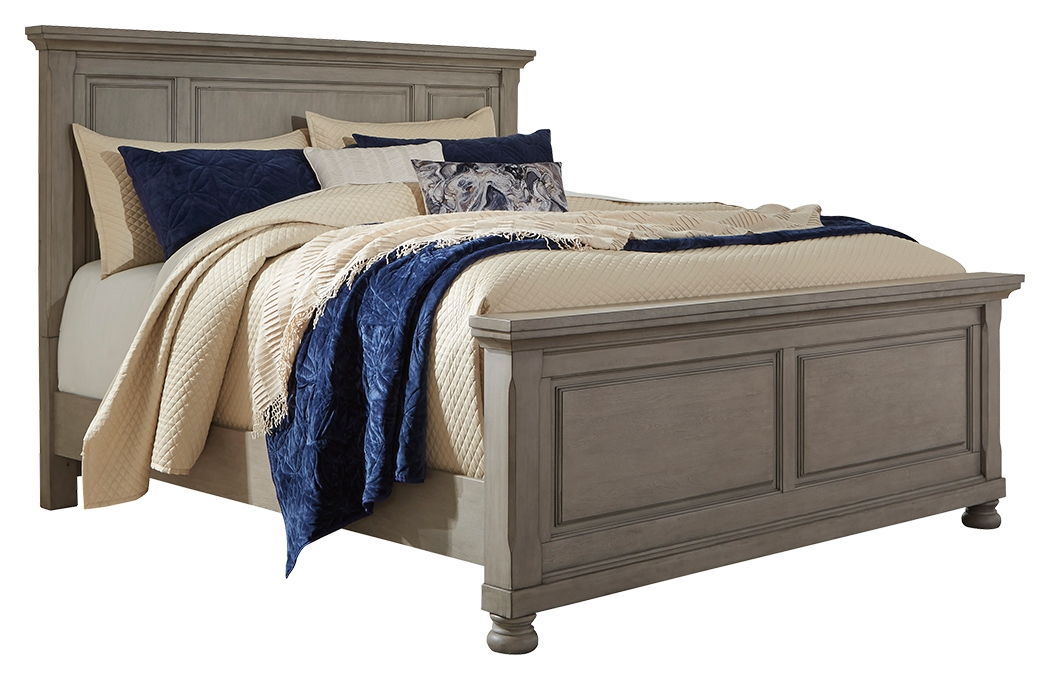 Lettner - 4 Pc. - Dresser, Mirror, Chest, King Panel Bed - Light Gray