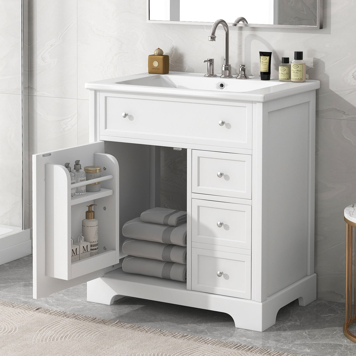 Bathroom Vanity With Sink Top, Cabinet With Door And 2 Drawers - White