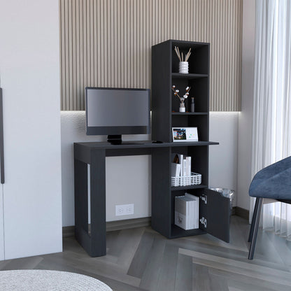 Writing Desk With Bookcase And Cabinet - Black