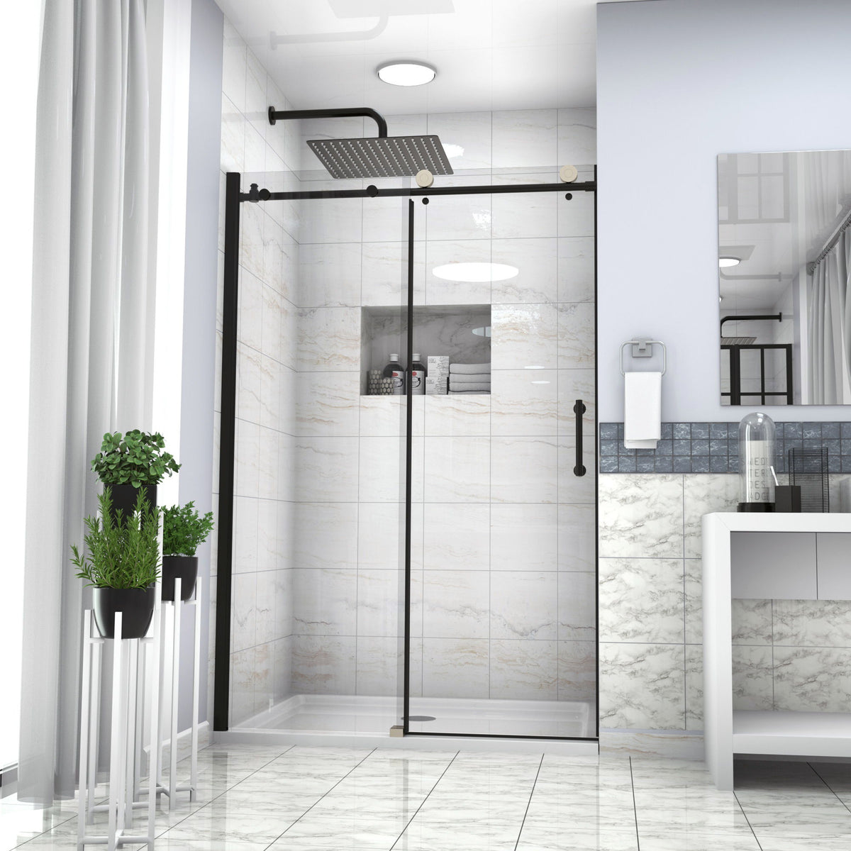 Single Sliding Bypass Shower Door Enclosure With Tempered Glass