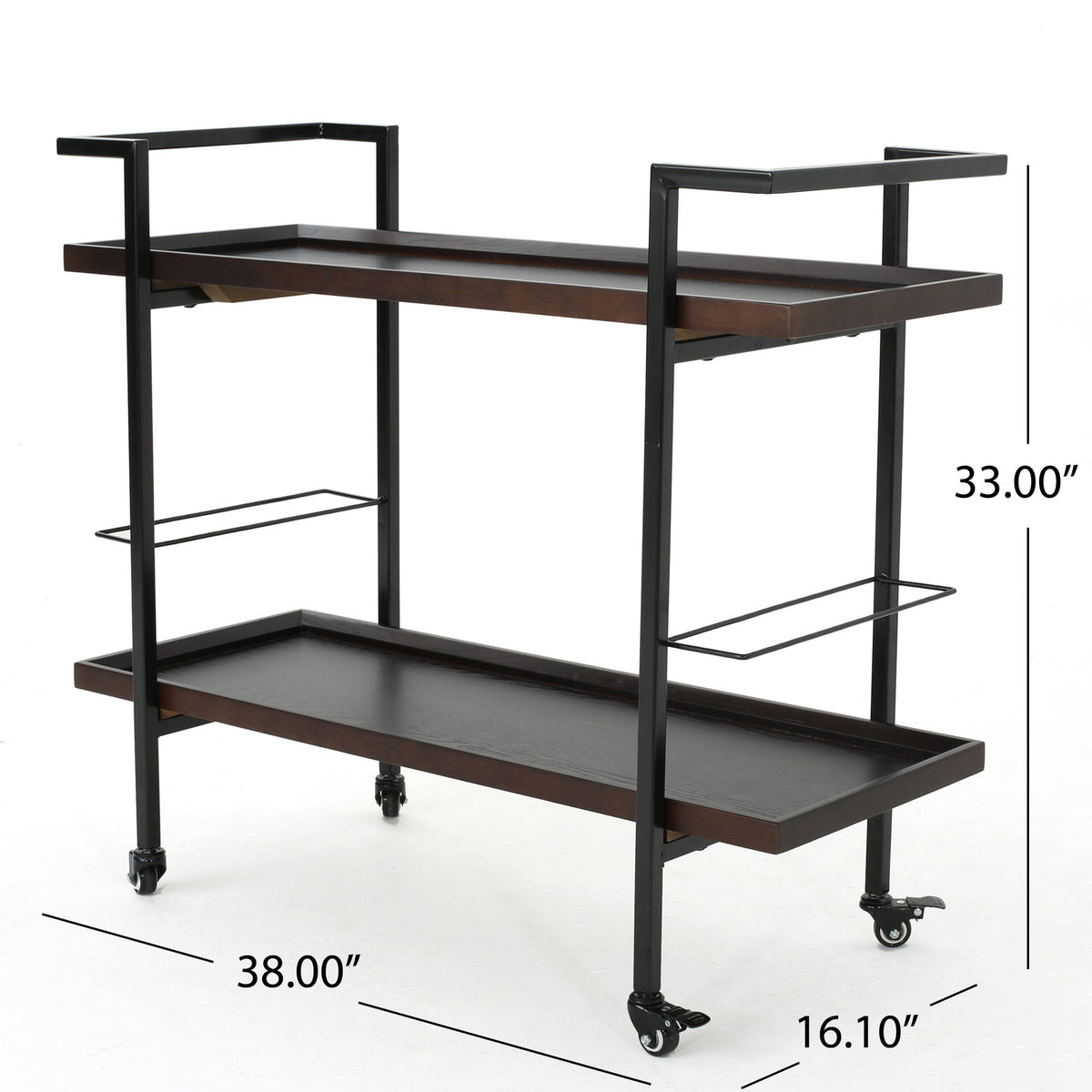 Modern Industrial Bar Cart With Shelving And Casters