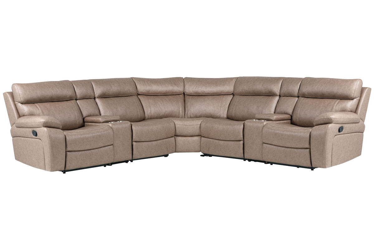 Theon - 7 Piece Modular Manual Reclining Sectional And Entertainment Console - Light Brown