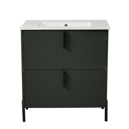 Bathroom Vanity With Ceramic Sink, Fluted Design