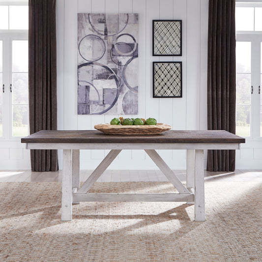 Farmhouse - Fixed Top Trestle Table - Two Tone White / Wood Tone