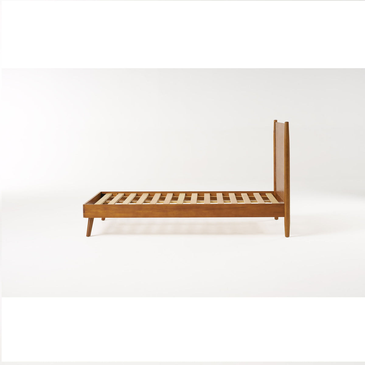Okioki - Mid-Century Natural Stained Solid Acacia Wood Bed