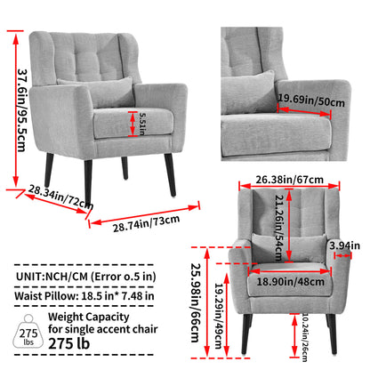 Modern Accent Chair, Arm Chairs For Living Room, Upholstered Mordern Armchair, Comfy Soft Padded Lounge Chair In Small Space, Bedroom, With Pillow, Solid Wood Leg