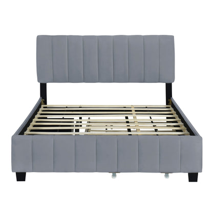 Platform UpholsteredBed With 2 Drawers And Twin Long Trundle