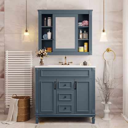 Bathroom Vanity With Top Sink, Mirror Cabinet, 2 Soft Closing Doors & 2 Drawers