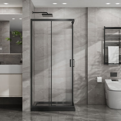 Corner Shower Enclosure, Double Sliding Door & Shower Base