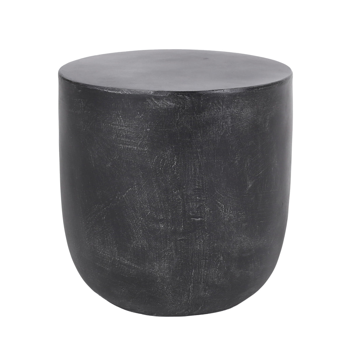 Outdoor Lightweight Concrete End Table With Natural Texture - Matte Black