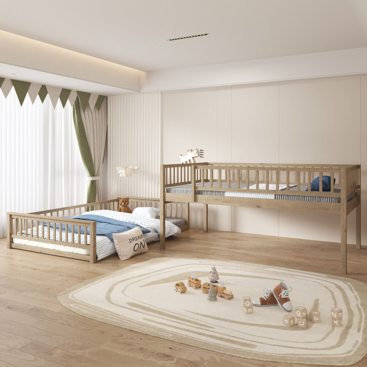 Bunk Bed With Ladder And Guardrails