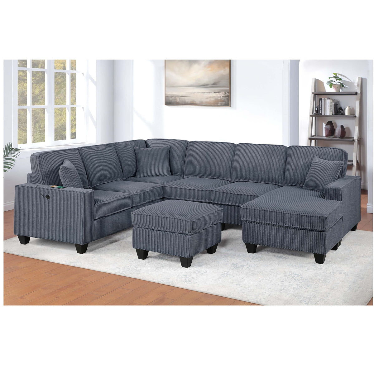 Sectional With Left Arm Facing Loveseat With USB Port With Cocktail Ottoman