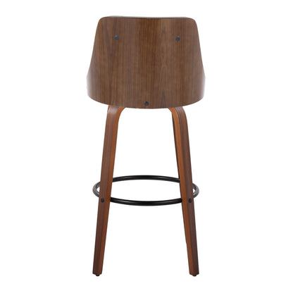 Gianna - Mid-Century Modern Fixed Height Barstool & Swivel With Round Footrest (Set of 2) - Gray