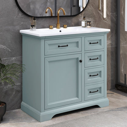 36" Bathroom Vanity With Sink, 2 Tip Out Drawers, Soft Close Hinges