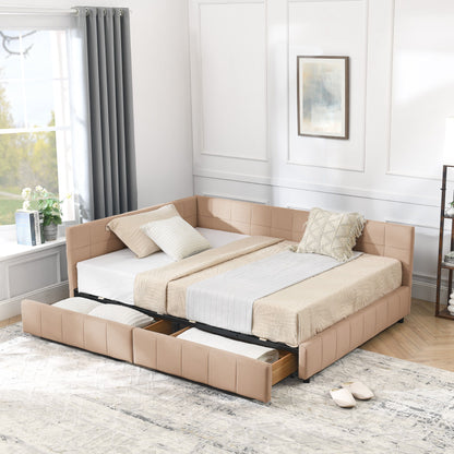 Mid-Century Storage Upholstered Tufted Bed Frame With Backrest And Armrests