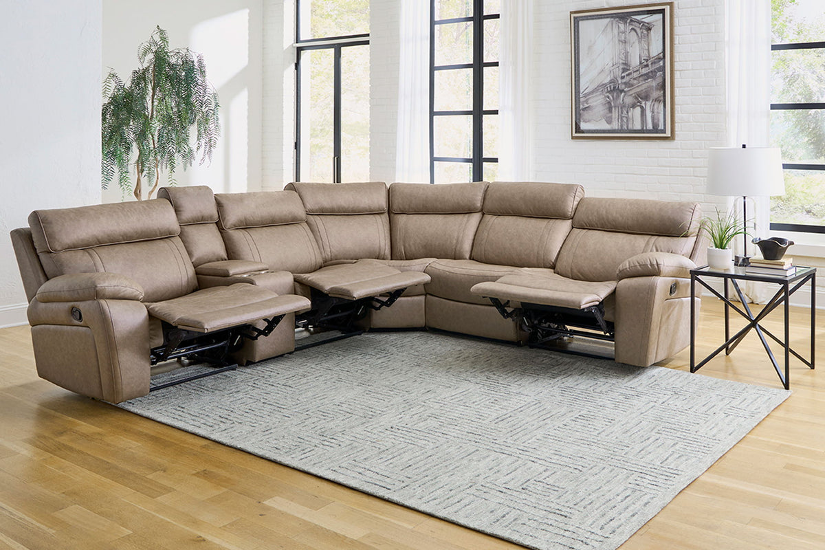Theon - 6 Piece Modular Manual Reclining Sectional And Entertainment Console - Stokes Toffee