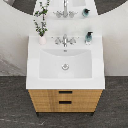 Rectangular Single Vanity Top With 3 Faucet Hole Sink - White
