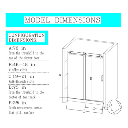 Frameless Single Sliding Shower Doors, 5 / 16" Sgcc Tempered Glass, Reversible Installation - Chrome