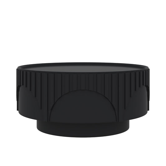 Round Fluted Drum Coffee Table With Sturdy Base For Living Room