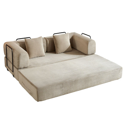 Convertible Sleeper Sofa Bed With Cylindrical Pillow, With Fixed Shape Frame
