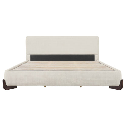 King Upholstered Bed With Slats Support - Beige