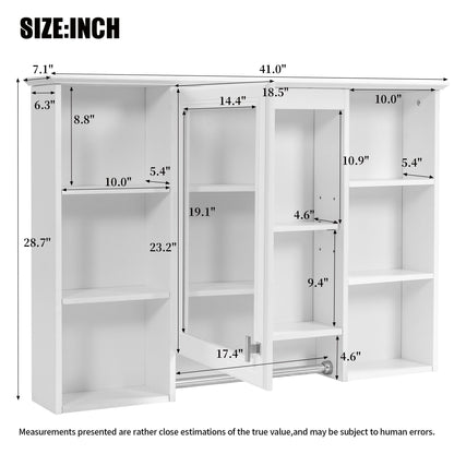 3 In 1 Bathroom Mirror Cabinet With Adjustable Shelf, Soft Close Door, High Definition Mirror & Towel Bar - White