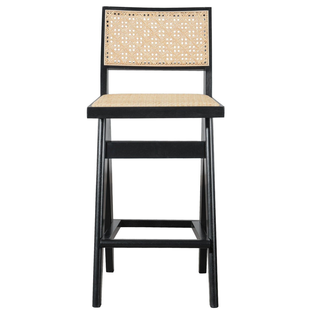 Keira - Bar Stool (Set of 2) - Black / Rattan