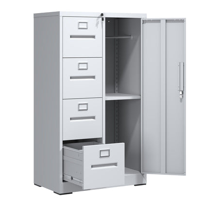 Metal Storage Vertical Filing Cabinet With Lock, 4 Drawers, 1 Door, Steel Construction, School / Office Use