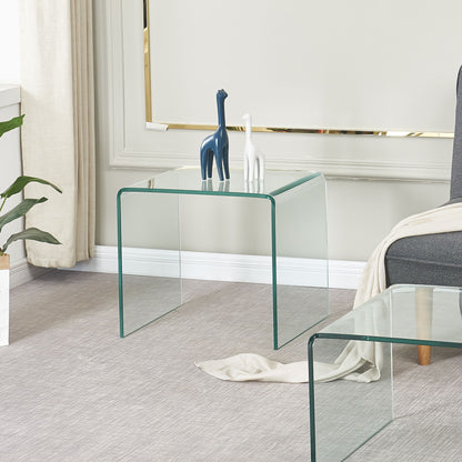 Tempered Bent Glass Sidetable, Transparent End Table, Sofa Table, Premium Glass, Multi Purpose Design - Transparent