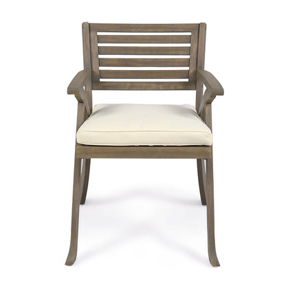 Helen - Outdoor Acacia Wood Dining Chair (Set of 2) - Gray / Creme