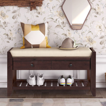 Multipurpose Entryway Shoe Rack With Cushioned Seat And Drawers
