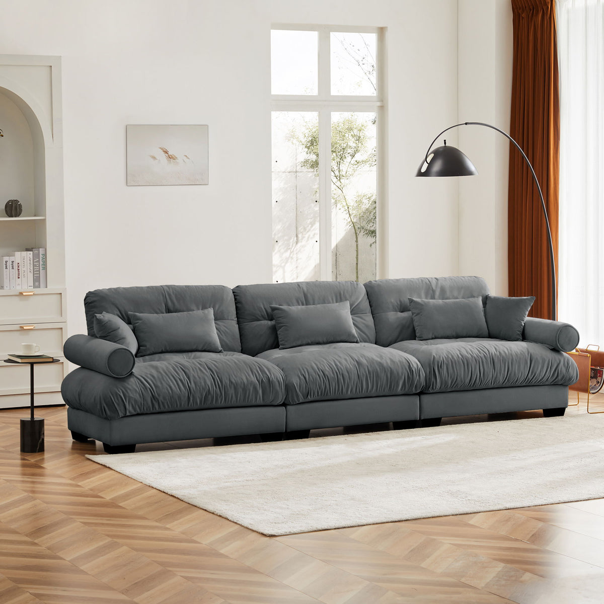 Modern Oversize Sofa With Cloud Like Comfort, Featuring Waist And Throw Pillows
