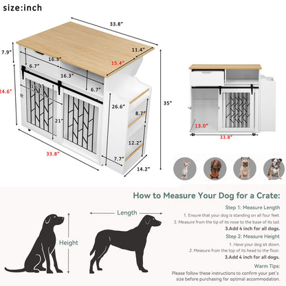 Modern Style 2 In 1 Pet Friendly Dog Crate Kitchen Island End Table Metal Pine - Natural / White