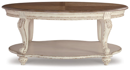 Realyn - Oval Cocktail Table - White / Brown