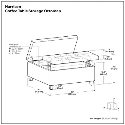 Harrison - Coffee Table Storage Ottoman - Gray