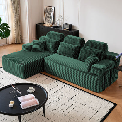 Sectional Sleeper Sofa & Storage Pockets, Modular Couch With Throw Pillows For Living Room