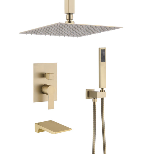 Contemporary Shower System With 12" Rainfall Head And Handheld Spray, Wall Mounted