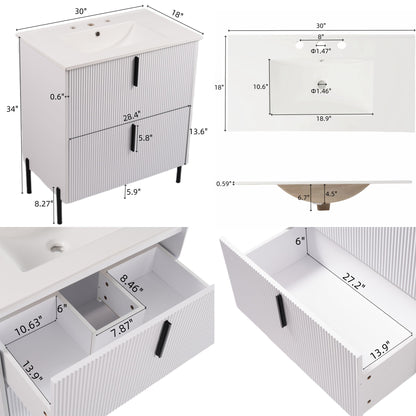 Bathroom Vanity With Ceramic Sink, Fluted Design