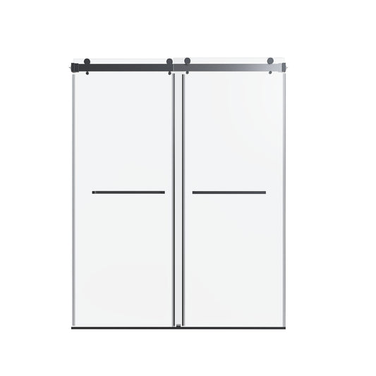 Frameless Double Sliding Shower Door In, Thick Tempered Glass, Reversible Installation