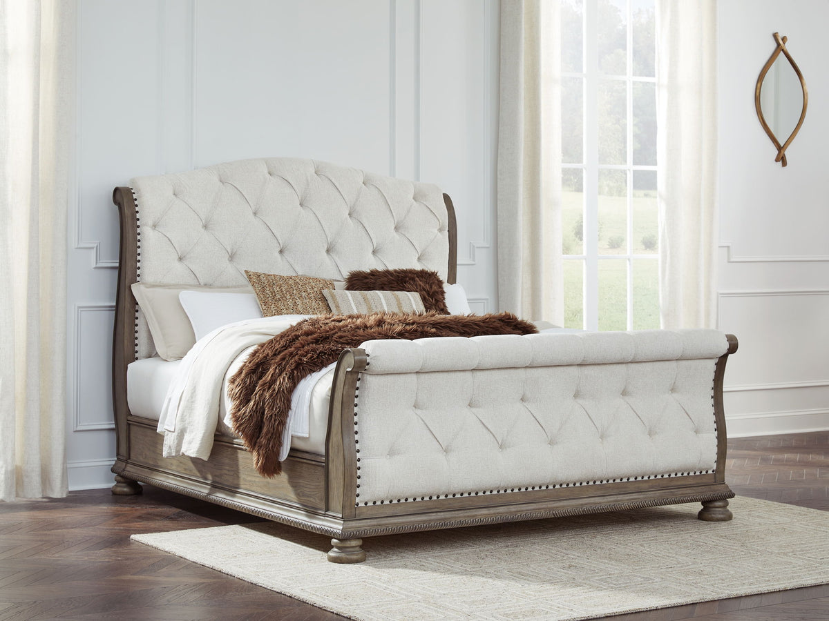 Ardenfield - King Upholstered Sleigh Bed - Light Brown