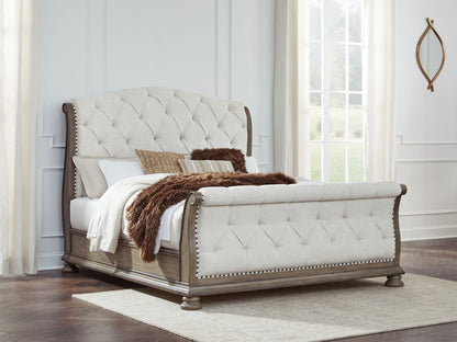 Ardenfield - King Upholstered Sleigh Bed - Light Brown