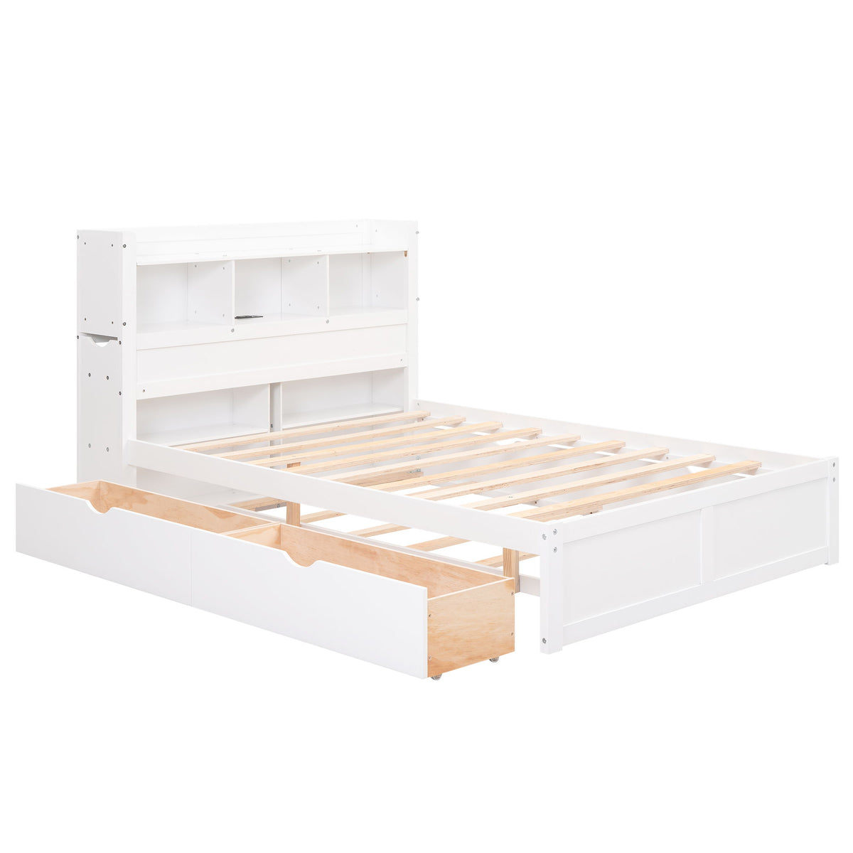 Storage Platform Bed With Pull Out Shelves, Trundle, And 2 Drawers