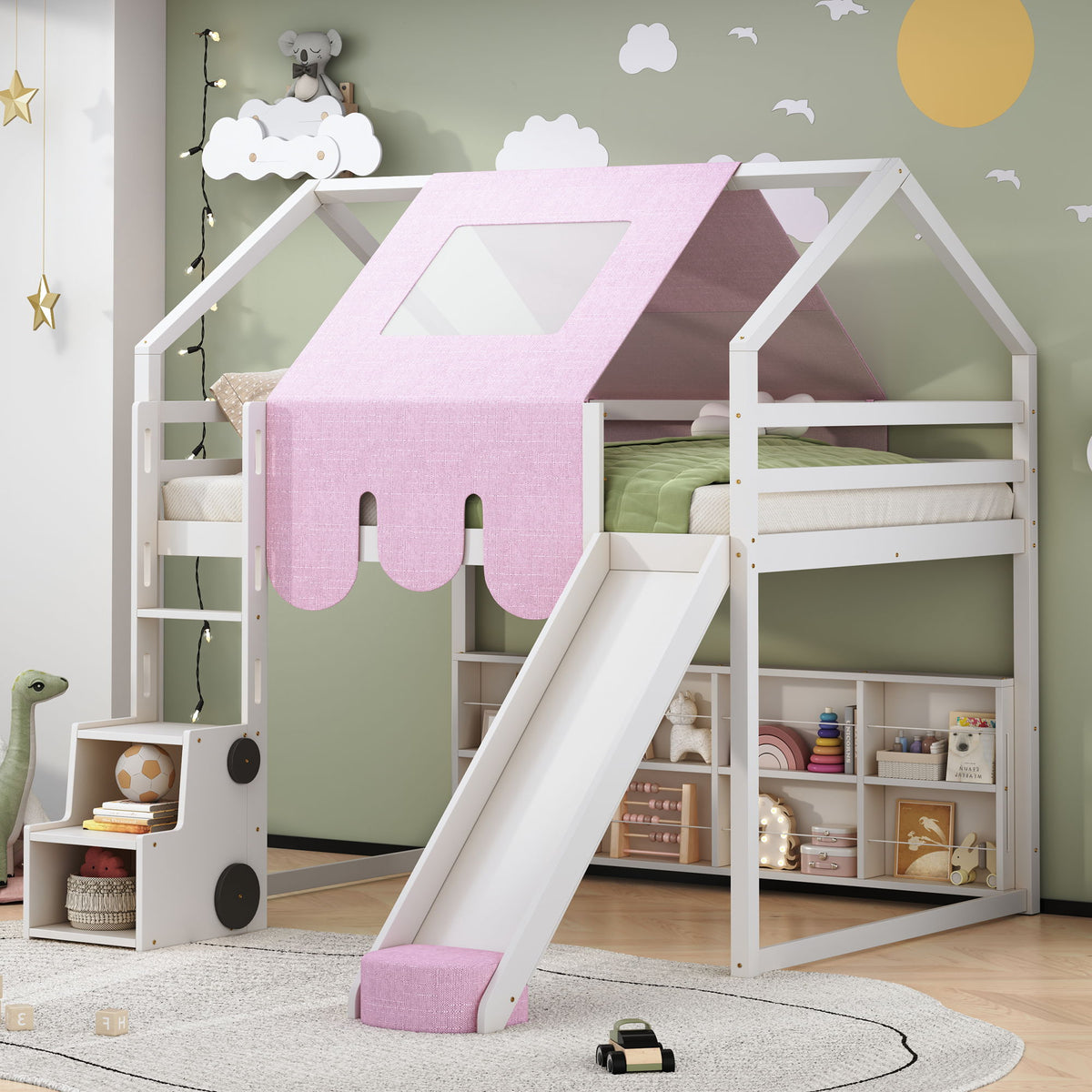 Loft Bed With House Shaped Frame And Tent