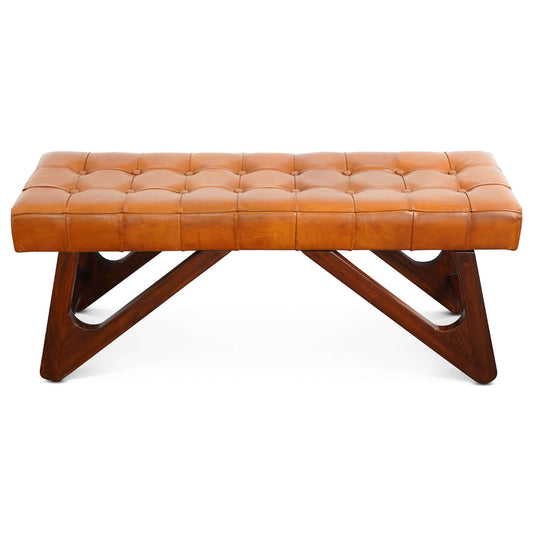 Mia - Bench With Buttons - Brown / Rustic