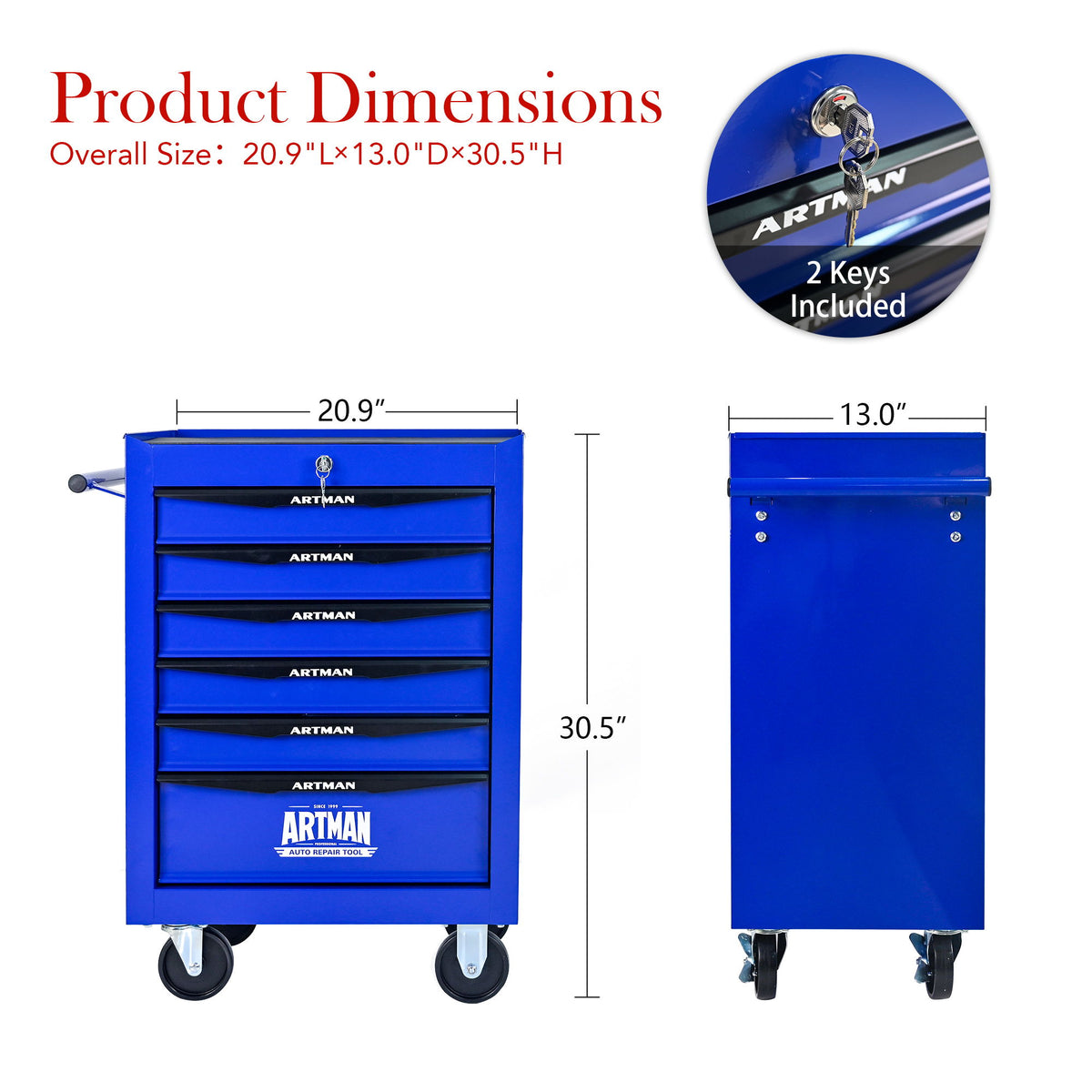 Rolling Metal Tool Chest With Drawers, Steel Storage Cabinet With Ball Bearing Slides