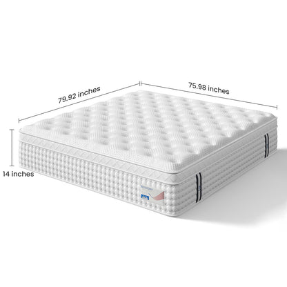 14" Hybrid Mattress, Memory Foam & Pocket Spring Bed, Medium Firm Comfort, Spine Support, Quiet & Breathable - White - King