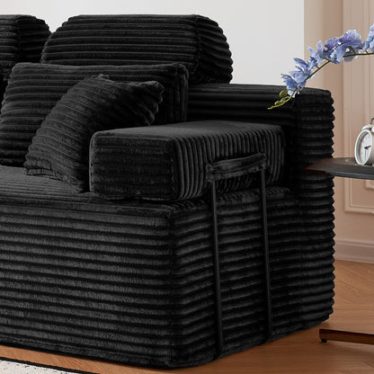Sectional Sleeper Sofa & Storage Pockets, Modular Couch With Throw Pillows For Living Room