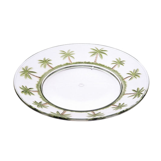 Palm Tree Design 9" Acrylic Dinner Plates (Set of 4) Crystal Clear Reusable Unbreakable Kitchen Plates Bpa Free Dishwasher Safe - Clear