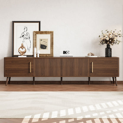 TV Stand For TVs Up To 85" With Fluted Door, Cable Management, Soft-Closing Hinges - Walnut